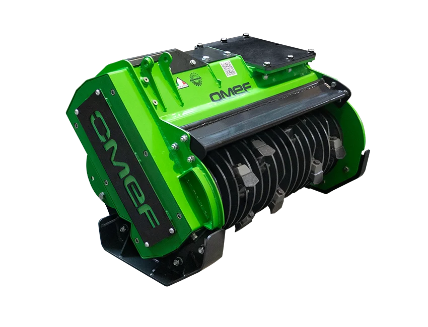 OMEF excavator mulcher model TE9DF2, still-life photograph on a transparent background