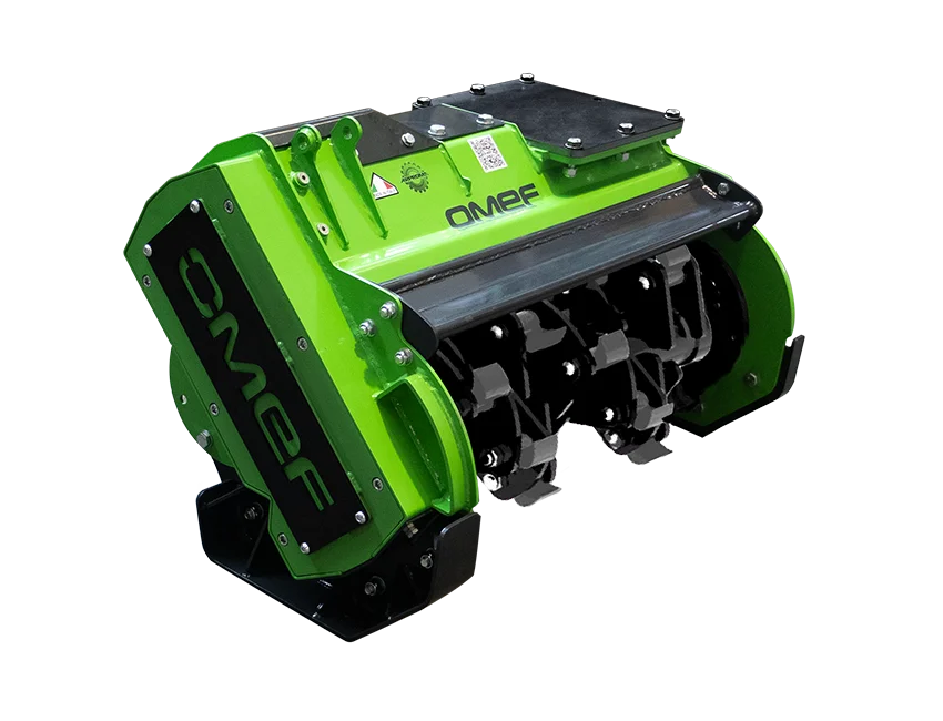 OMEF TE9MSFS2 excavator mulcher, still life photograph on a transparent background