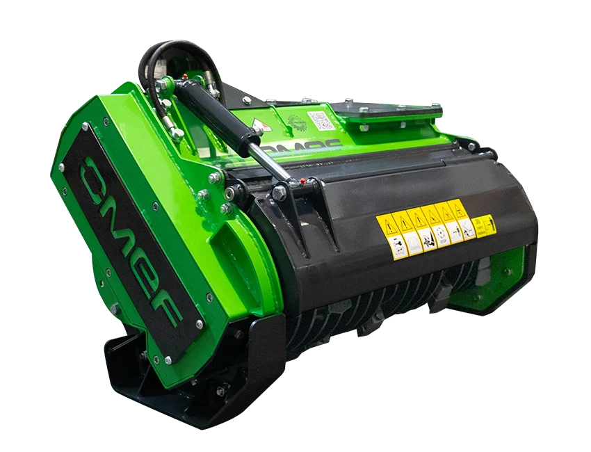 OMEF TE9SPMSFS2 excavator mulcher, still life photograph on a transparent background