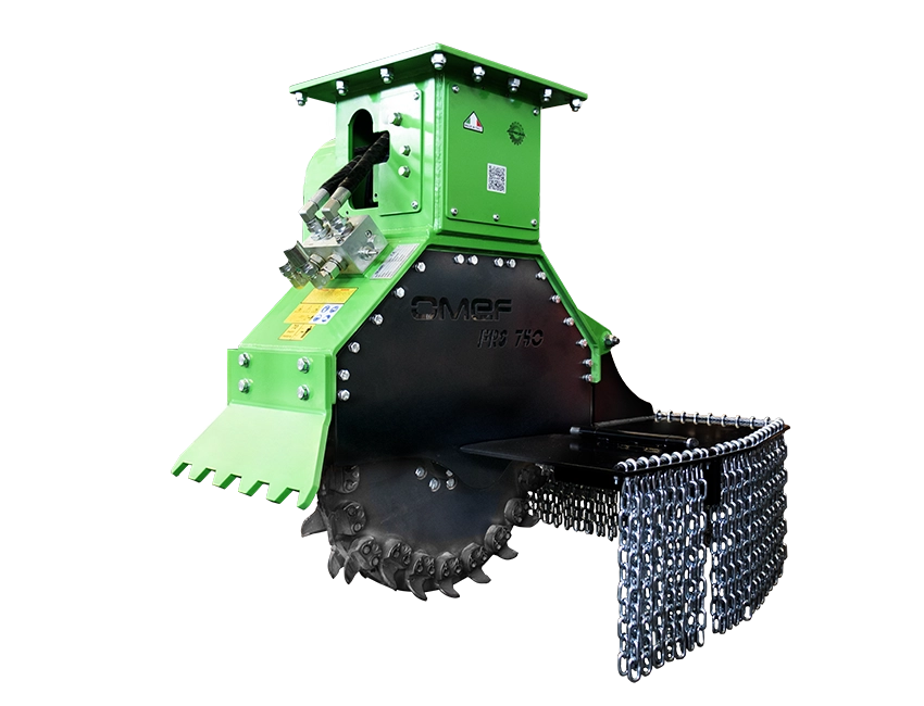 fresaceppi per escavatore OMEF modello FRS750, fotografia still life su sfondo trasparente