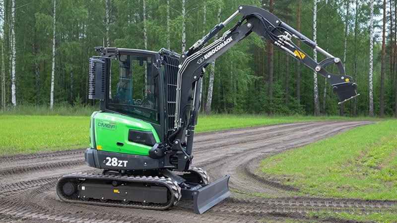 noleggio mini escavatore 28 q OMEF in cantiere forestale ad Alessandria Asti e Genova