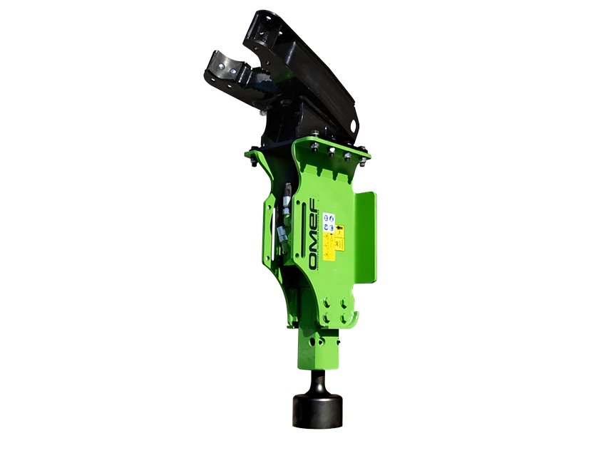 post driver for excavator omef with grapple, still life product photography, transparent background